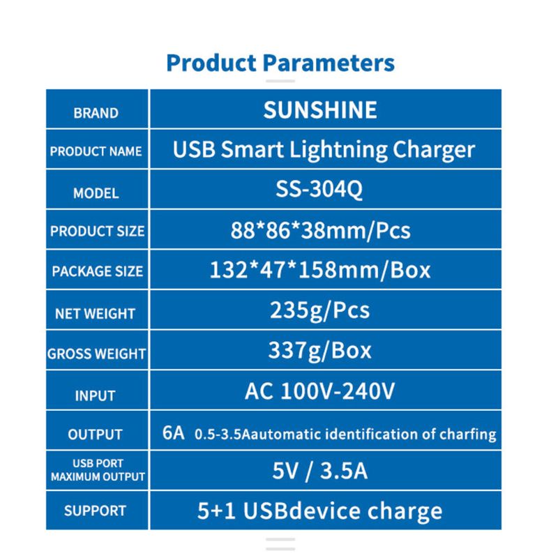 Btsg USB Desktop Charger QC3.0 6-Port USB Charging Station Multi Ports Desktop Charger Hub Digunakan Untuk Smartphone/Tablet