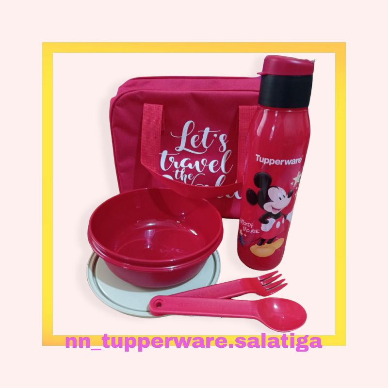 Promooo murah lunch box set tupperware merah original tupperware botol mickey plus tas set tempat ma