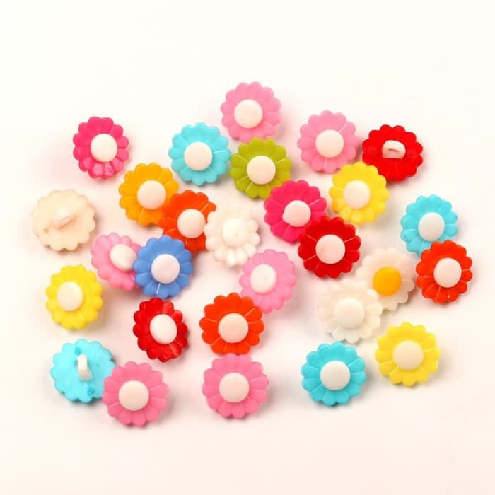 Kancing Acrylic Satu Lubang - Colorful Flower Shape (10pcs)