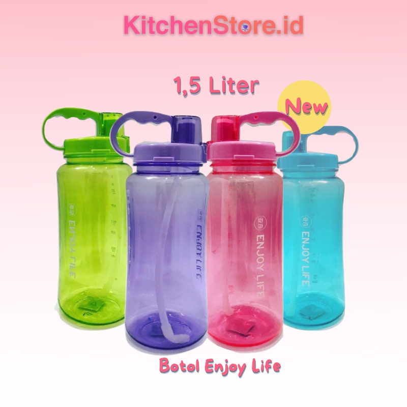 Botol Minum Infused Water Spesial  ENJOY LIFE  1,5 Liter Termos Gantung dengan Tali Botol Teh Panas