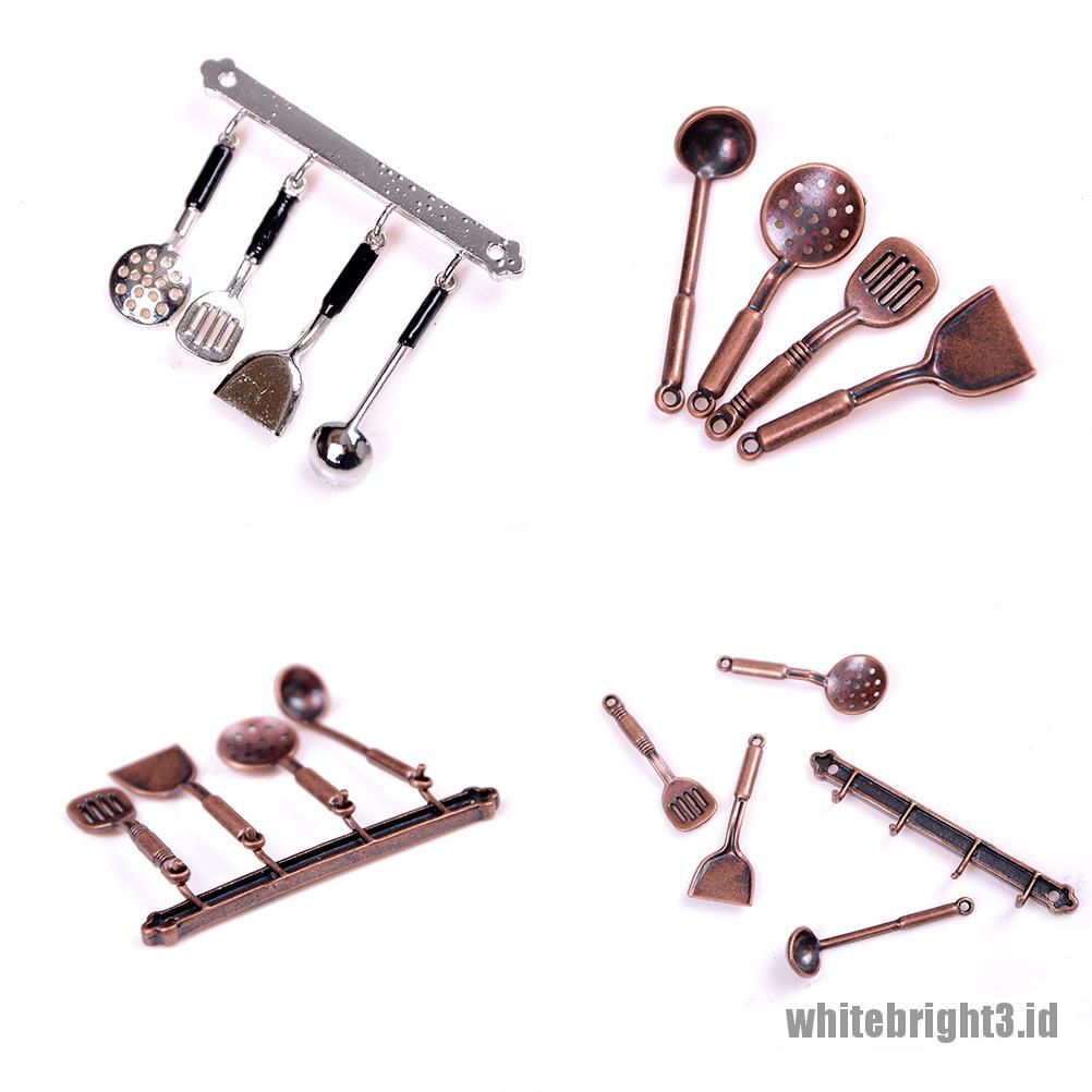 (white3) 5pcs / Set Mainan Miniatur Peralatan Dapur Bahan Metal Untuk Aksesoris Rumah Boneka 1: 12