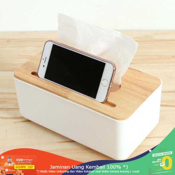 (BISA COD) RVOSTR  Kotak Tisu Kayu Smartphone Holder and Tissue Box - ZJ005