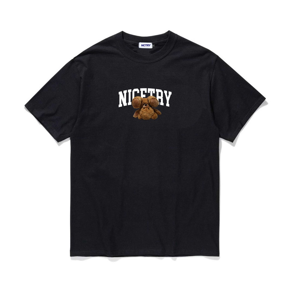 NICETRY T-shirt teddy bear black kaos hitam ( T shirt hitam pria )