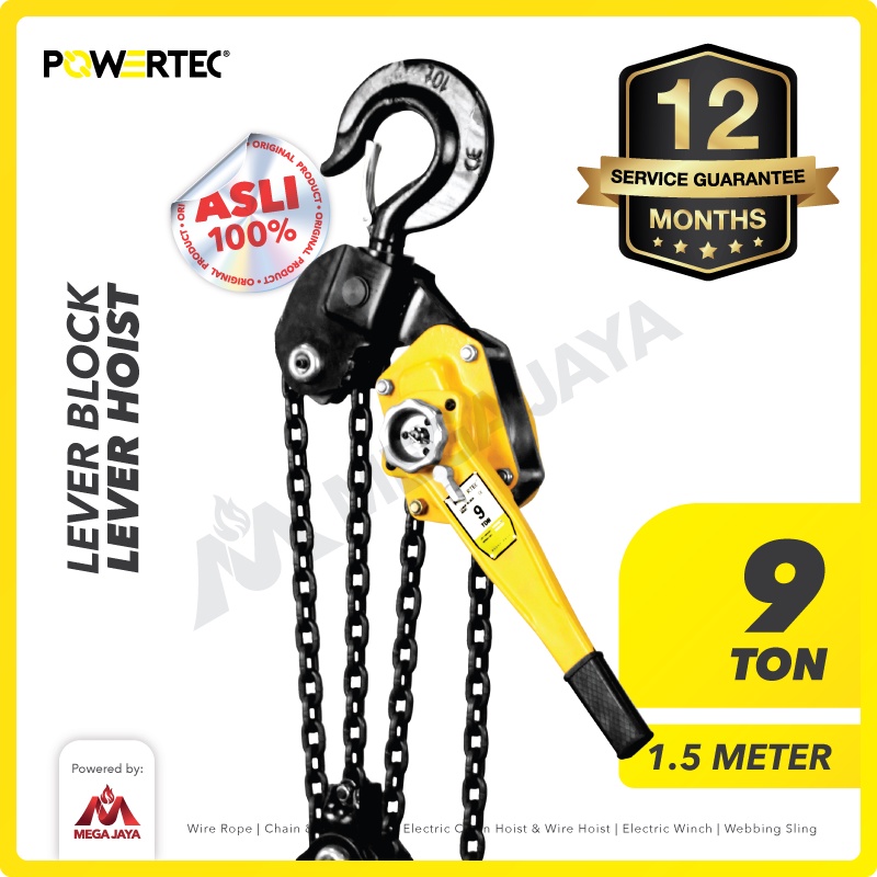 POWERTEC Lever Block / Lever Hoist 9 Ton x 1.5 Meter