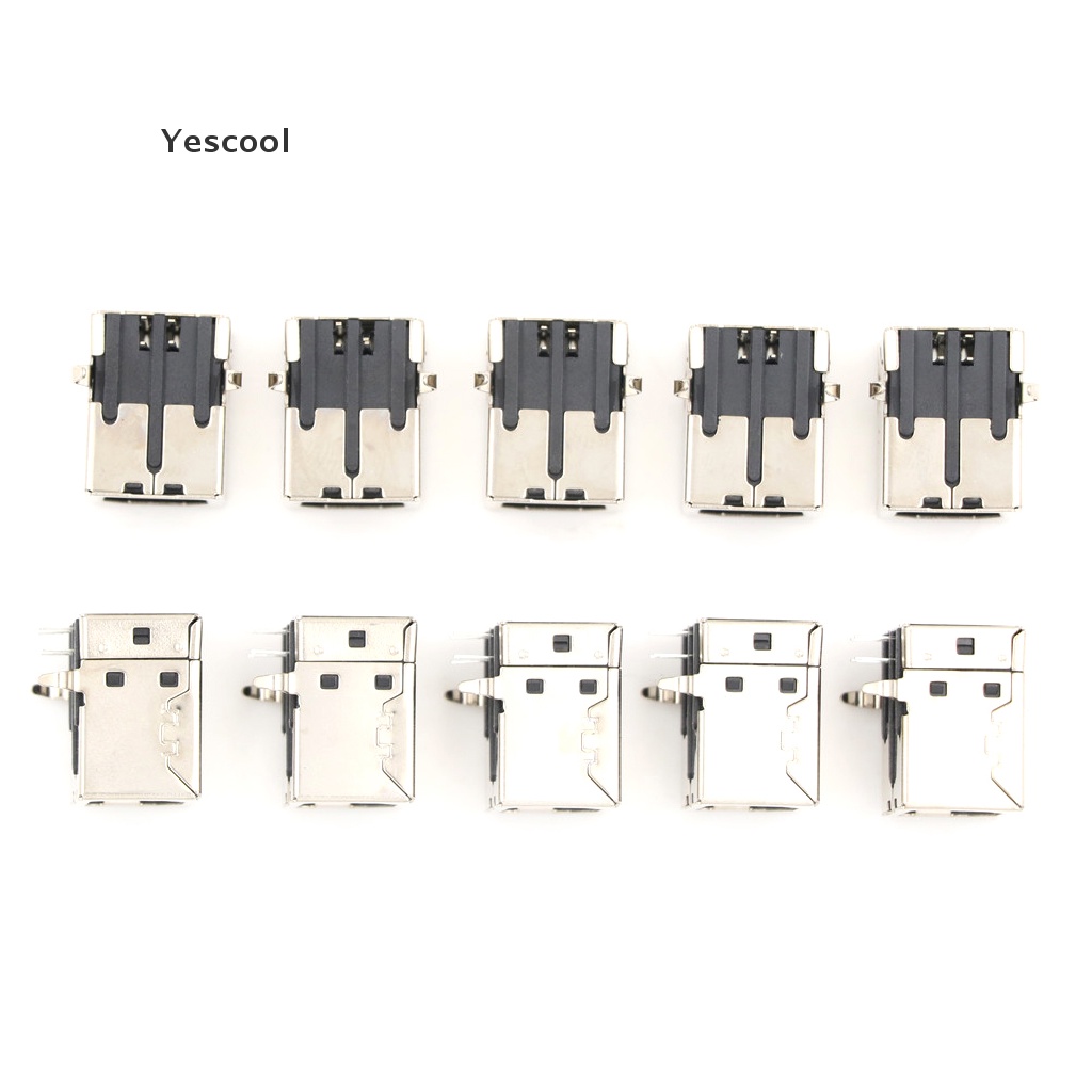 Yescool 10pcs Soket Jack DIP PCB USB Female Tipe-B Port 4-Pin Sudut Kanan