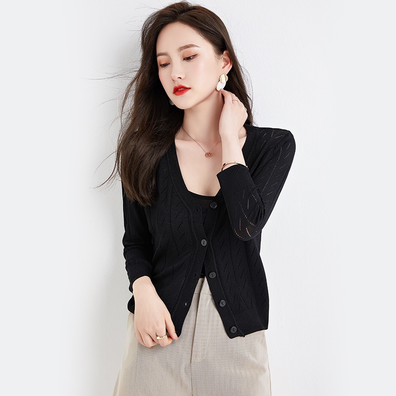 【Elegant】Korean Soft Button Knited Long Sleevee V-Neck T-Shirt 7483