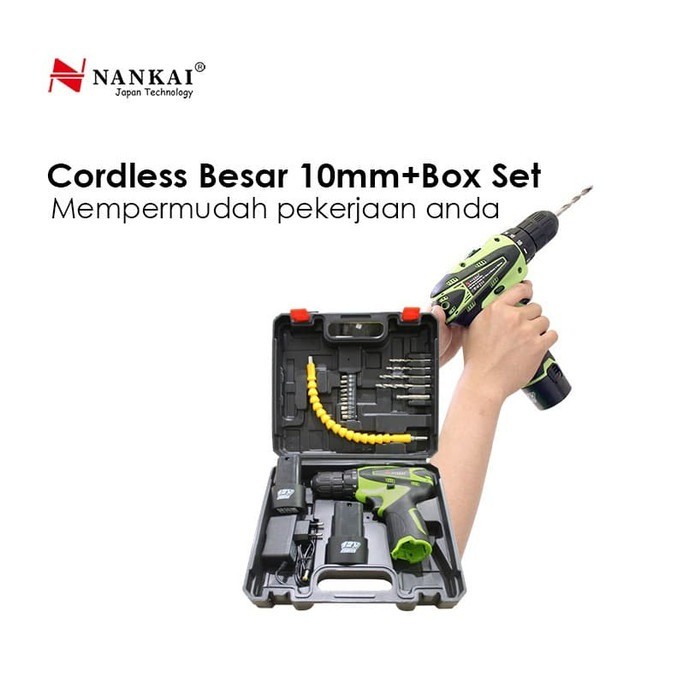 NANKAI Cordless Drill 10mm Mesin Bor Baterai Cas 10mm Full Asesoris