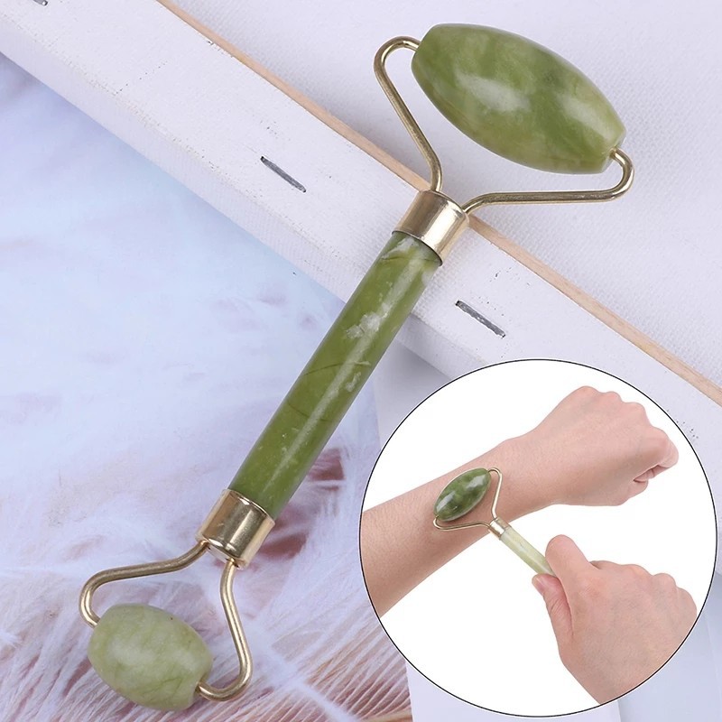 Jade Roller 2 Sisi Alat Pijat Wajah Batu Giok Anti Aging Facial K187 - Jade Roller