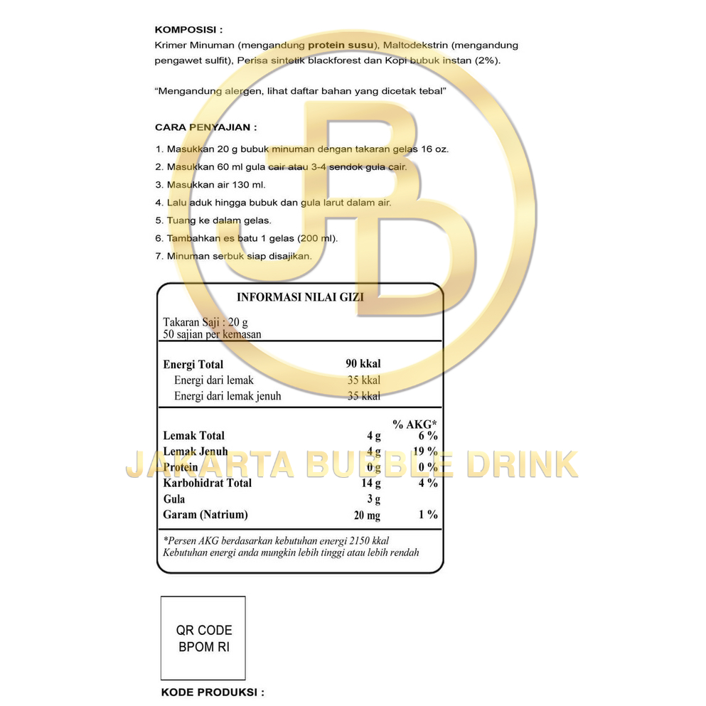 Bubuk Minuman Premium BLACKFOREST -Jakarta Bubble Drink | BPOM&amp;HALAL