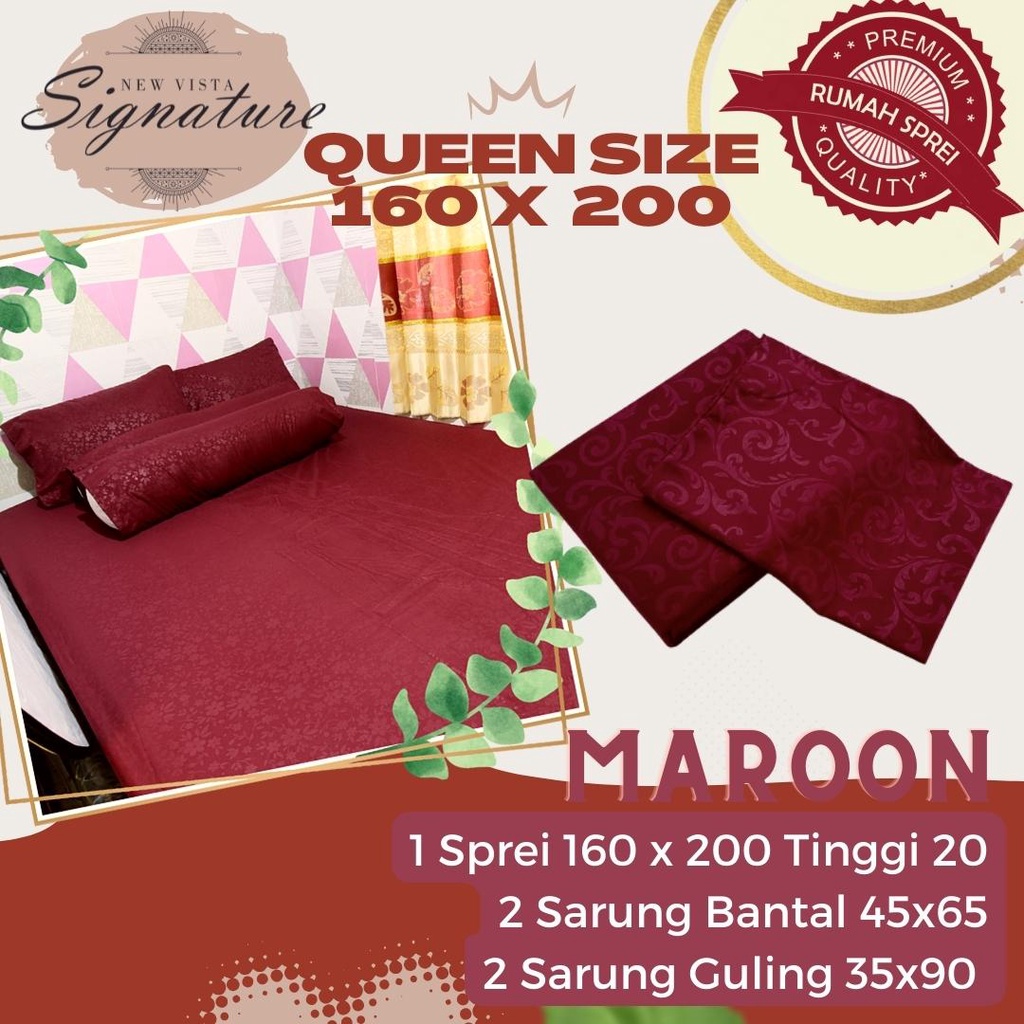 Sprei Signature 160 x 200 Polos Emboss ( Maroon / Merah Hati )