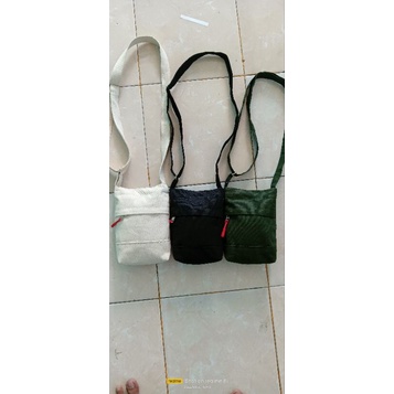 sling Bag Tas Slempang Mini Pocket Kanvas Cream