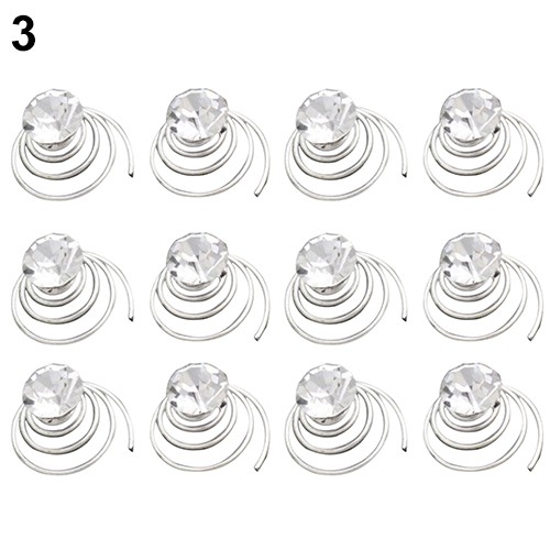 Wedding Bridal Hair Pins Rhinestone Twists Coil Flower Swirl Spiral Hairpin HIASAN RAMBUT SPIRAL12