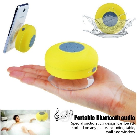 Speaker Bluetooth Bentuk Bulat / Mini Portable Waterproof Wireless Tahan Air Tempel Dinding