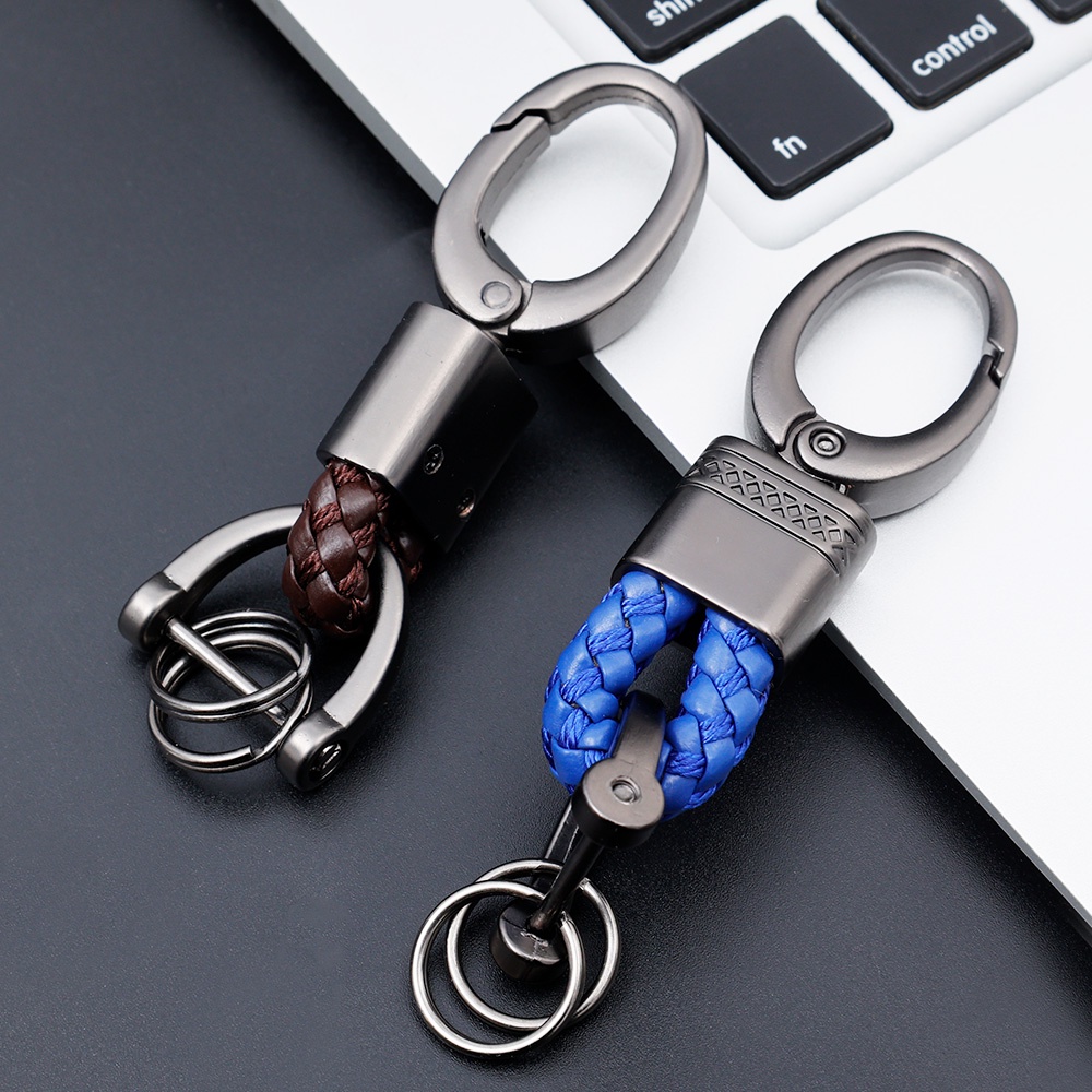 1 Pc Gantungan Kunci Mobil Bentuk Tapal Kuda Bahan Tali Kulit Anyam Tangan