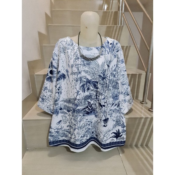 Blouse Scuba Premium Import Jumbo 2XL-3XL-Motif B - Biru