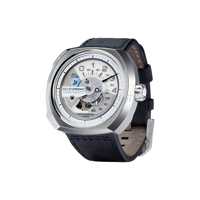 Dijual SEVENFRIDAY V1-01 V-Series Automatic Silver Black Leather Strap Diskon