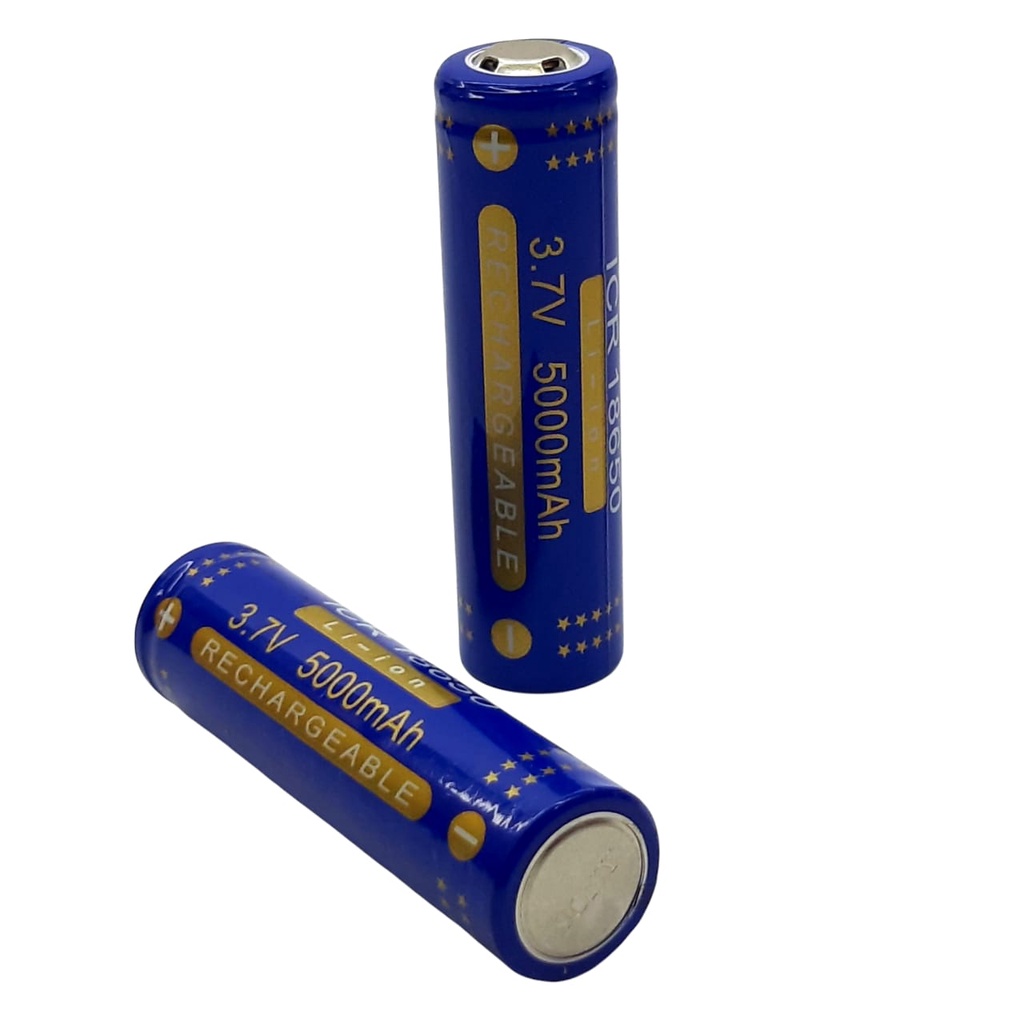 Baterai 18650 Li-ion 3.7volt - 5000mAh Warna Biru Plus Ceper Isi 2pcs