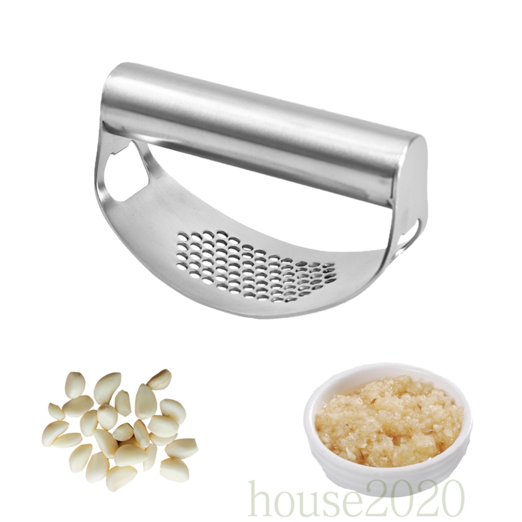 [HOUSE2020]Garlic Crusher Stainless Steel Manual Garlic Press Squeezer Curved Masher with Handle Kitchen Gadget