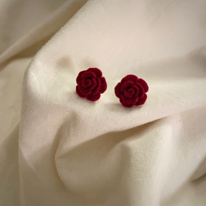 Fashion Women Jewelry Flocking Rose Flower Stud Earrings