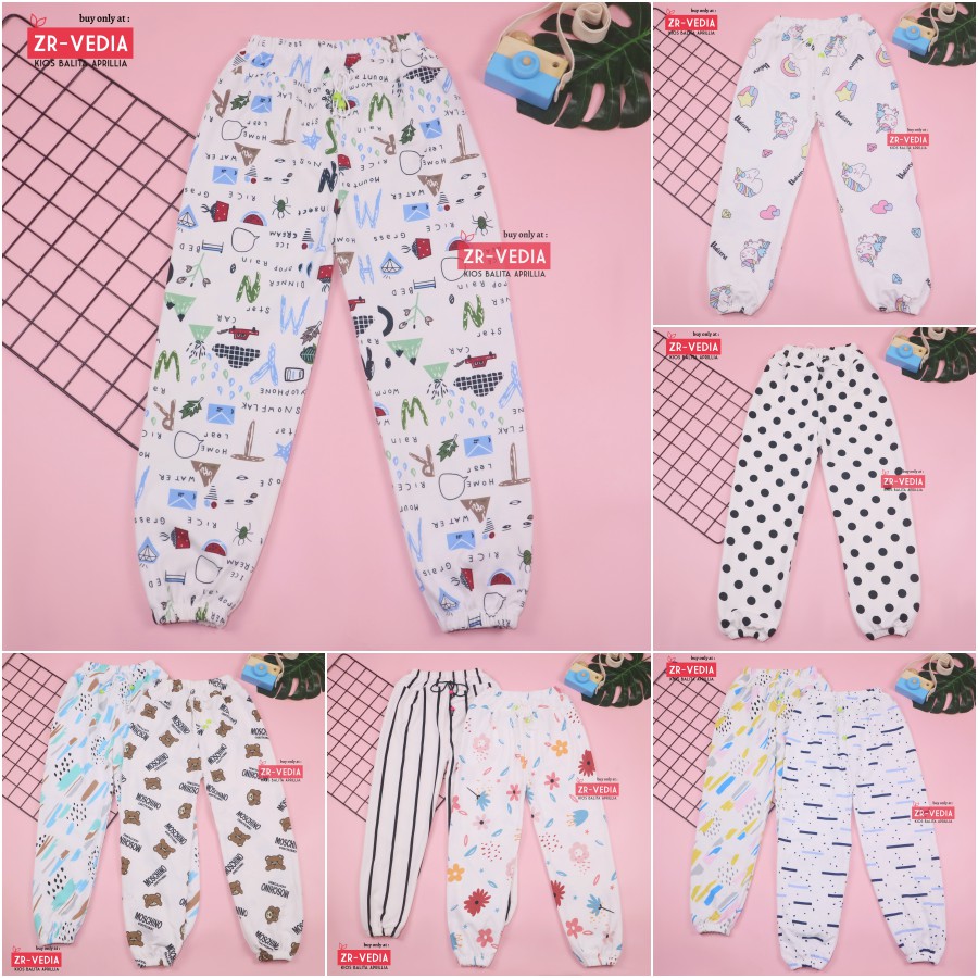 Jogger Motif Uk 5-6 Tahun / Celana Panjang Jogger Pants Anak Perempuan Cewek Adem Murah Grosir