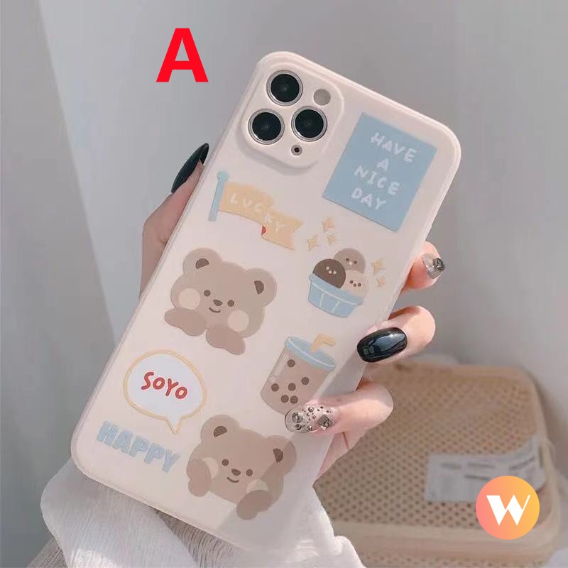 Soft Case TPU Motif Kartun Beruang Untuk iPhone 11 12 13 Pro MAX XR X XS MAX 6 6S 7 8 Plus SE