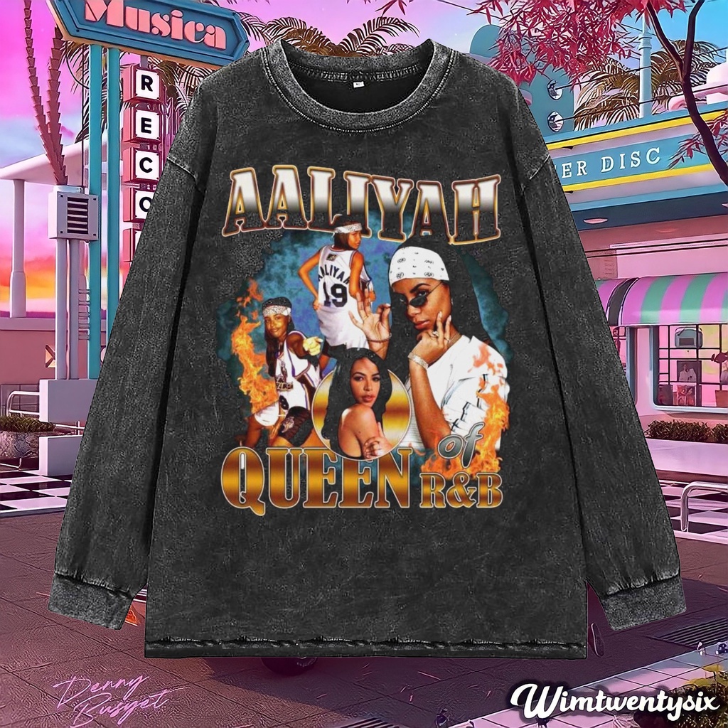 longsleeve | kaos oversize | oversize washing | t-shirt oversized | aaliyah queen rnb vintage tee