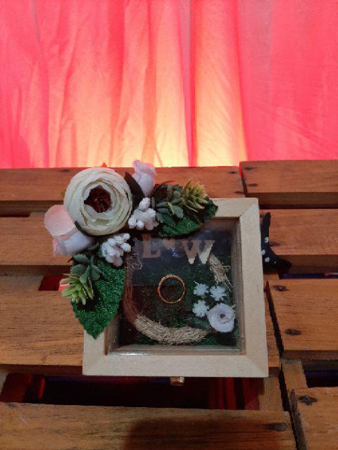 Kotak Cincin Kayu Segi 4 Gold | Ring Box Wedding Engagement