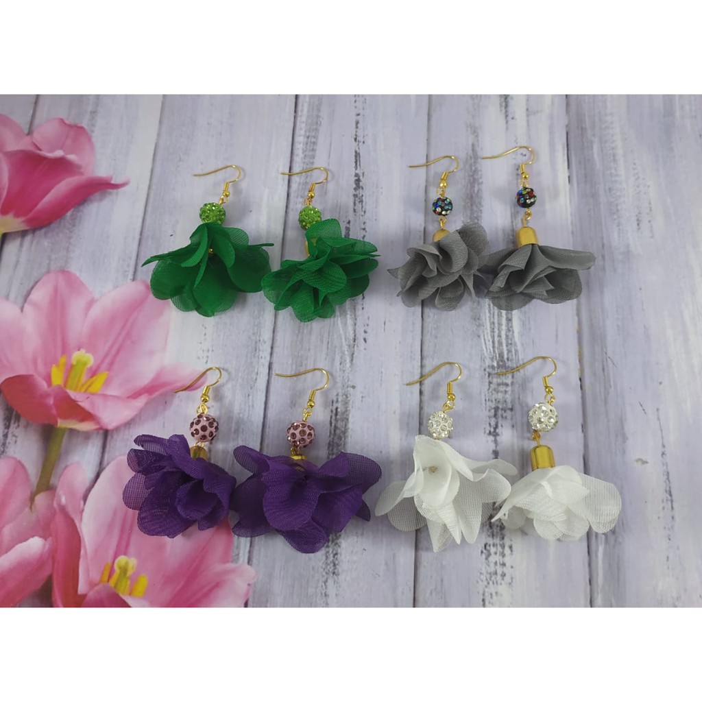 Anting Hijab Frill Sifon/ Anting bunga frill / anting bunga  korea By Tokopelanginicer