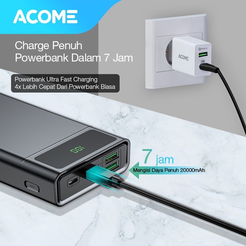 ACOME Powerbank 20000 mAh All in 1 Fast Charging QC3.0 PD VOOC SCP Dash Garansi Resmi 18 Bln AP201