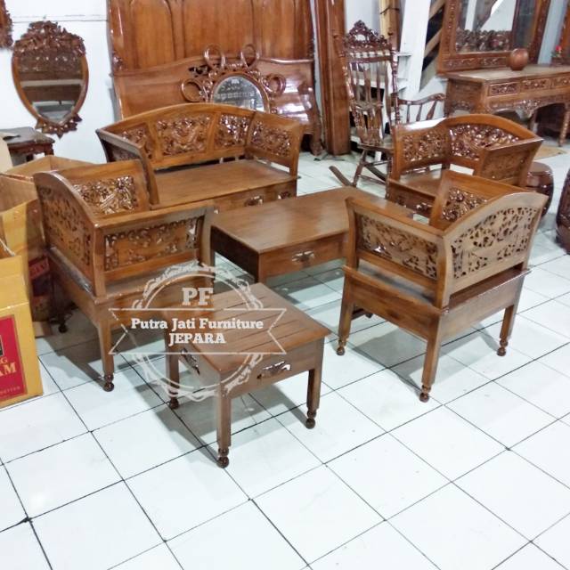 Meja kursi tamu ukir kayu jati - kursi kartini mebel jepara