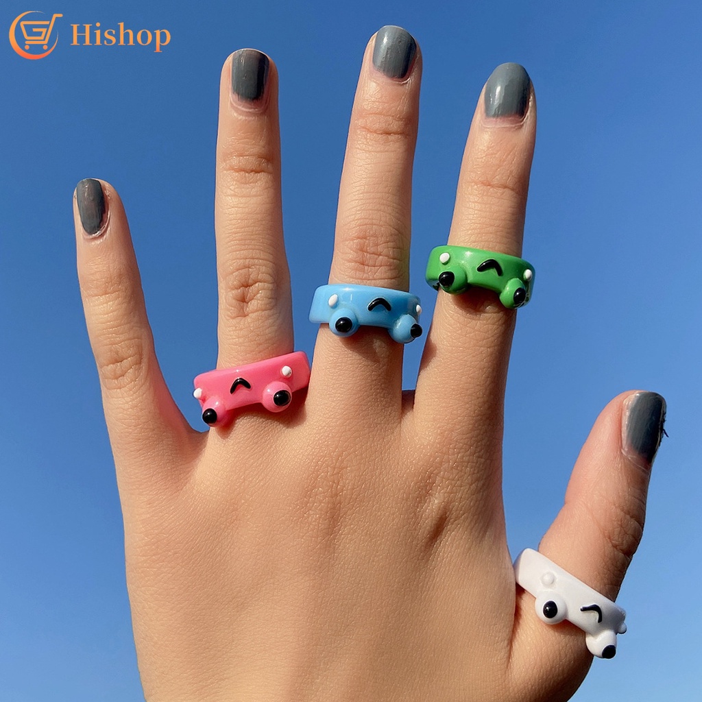 4pcs / Set Cincin Bentuk Katak Warna-Warni Untuk Wanita