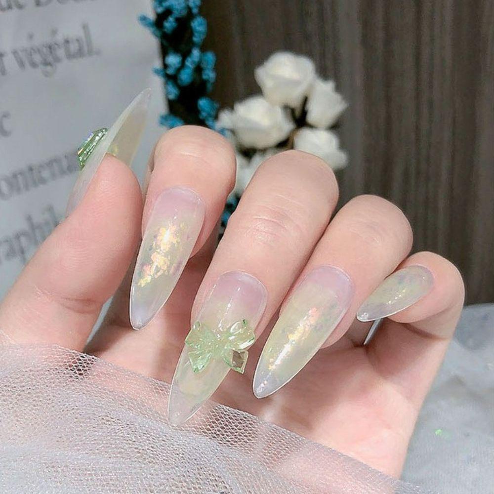 Quinton Hiasan Kuku 3D Bentuk Pita Aksen Berlian Imitasi Untuk Aksesoris Manicure Charms