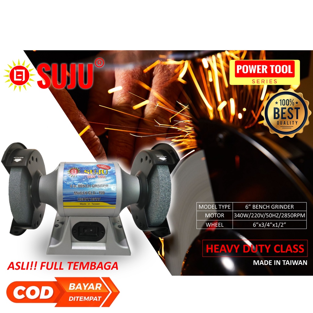 Heavy Duty Mesin Gerinda Duduk SUJU Gurinda Stand Bench Grinder Body Jumbo 6 Inch Asli Full Tembaga 