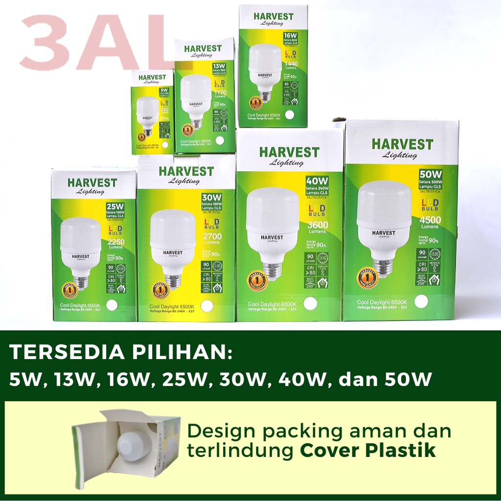 5W - Paket Isi 9 - HARVEST LIGHTING Lampu Kapsul LED T-Bulb 5 watt Lampu Hemat Energi Original Bersertifikat SNI dan Bergaransi