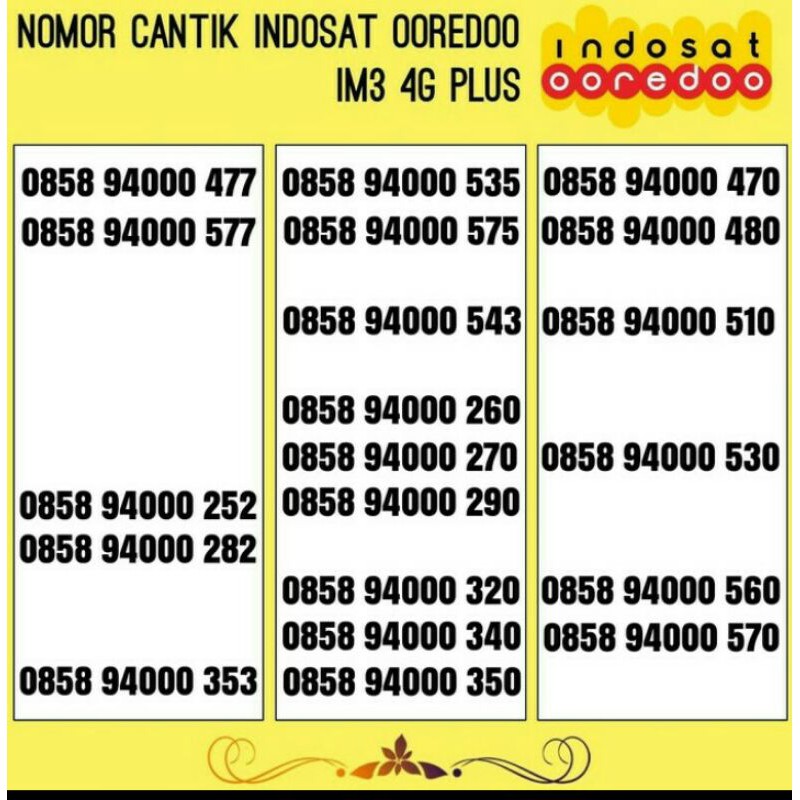 No Cantik Kartu Perdana Im3 Ooredo Indosat 4g - Im3