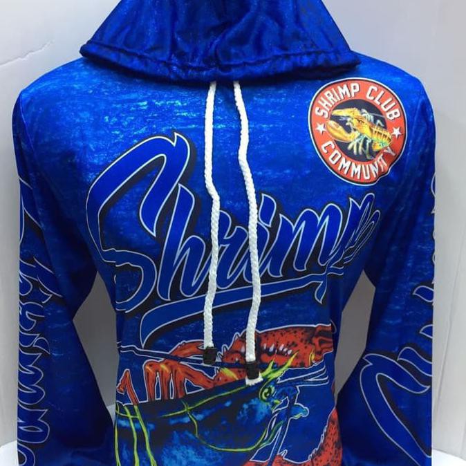 kaos mancing bertopi-baju mancing bertopi  udang shrimp biru 831 -gallspt