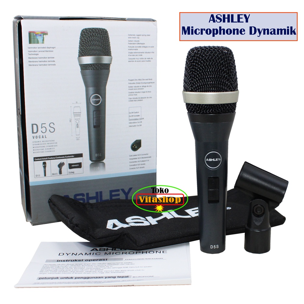 MICROPHONE ASHLEY D5S MIC KABEL DYNAMIK MIK VOCAL SUARA JERNIH