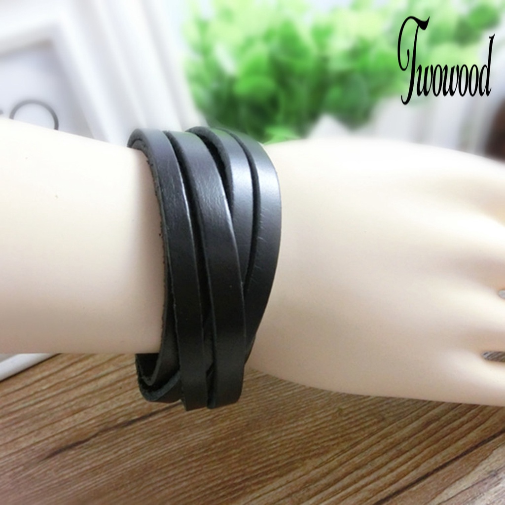 Gelang Multilayer Bahan Kulit Imitasi Gaya Punk