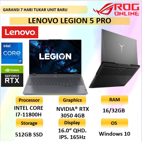 laptop gaming legion lenovo legion 5 pro intel 7 i7 11800h ram 16gb   32gb ssd 512gb nvidia rtx3050 