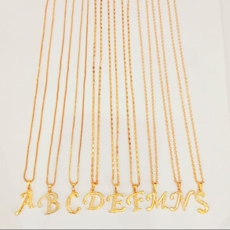 Kalung Plus Liontin Inisial Huruf Latin A-Z perhiasan wanita Gold Modern (COD)