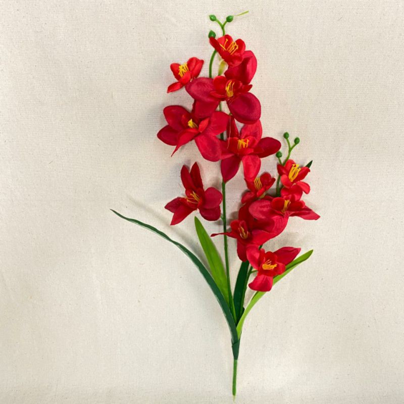 Bunga Anggrek Dendro (satuan) Bunga Artificial / Bunga Plastik / Bunga Dekorasi / Pernikahan-Merah