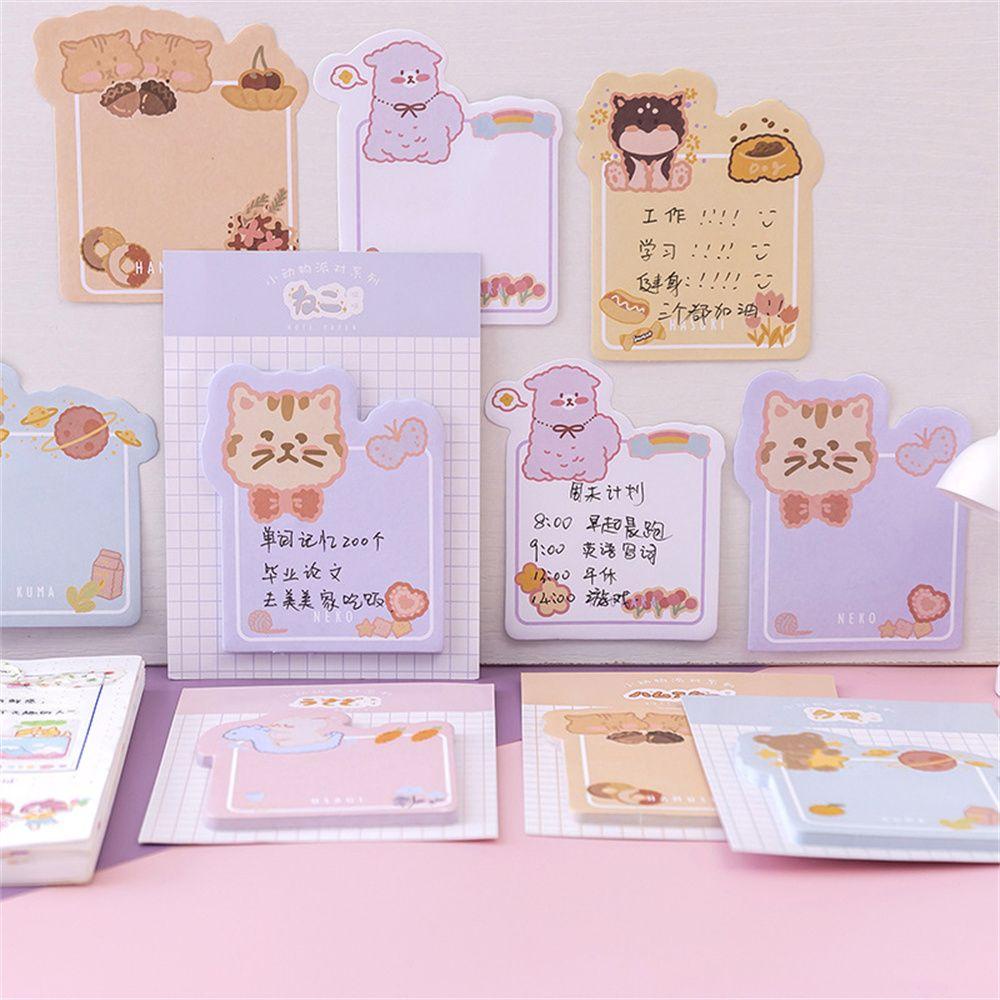 Lanfy Kawaii Sticky Notes Kartun Beruang Scrapbook Kertas Tulisan Kucing Self Adhesive Massage Note