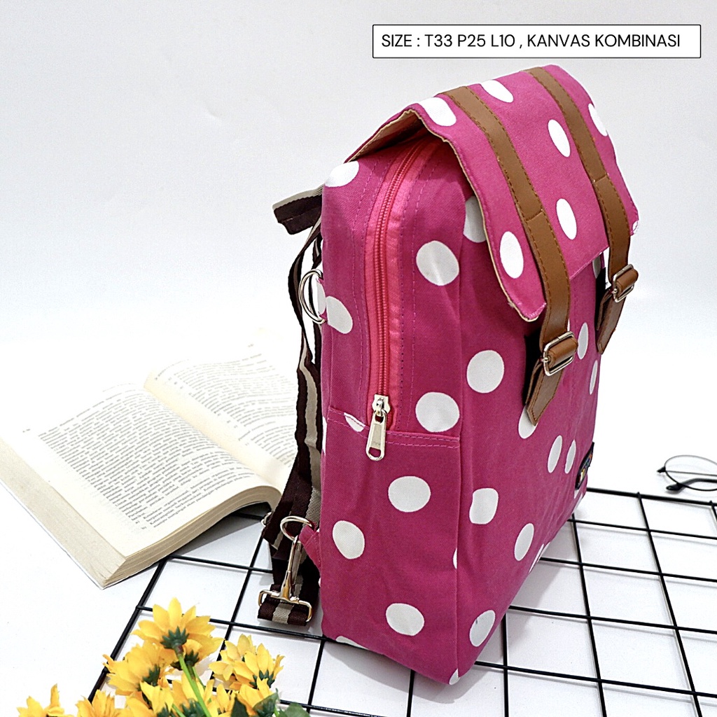 Tas anak ransel lokal murah tas lucu tas paud tk kanvas motif polkadot tas punggung mini kecil anak