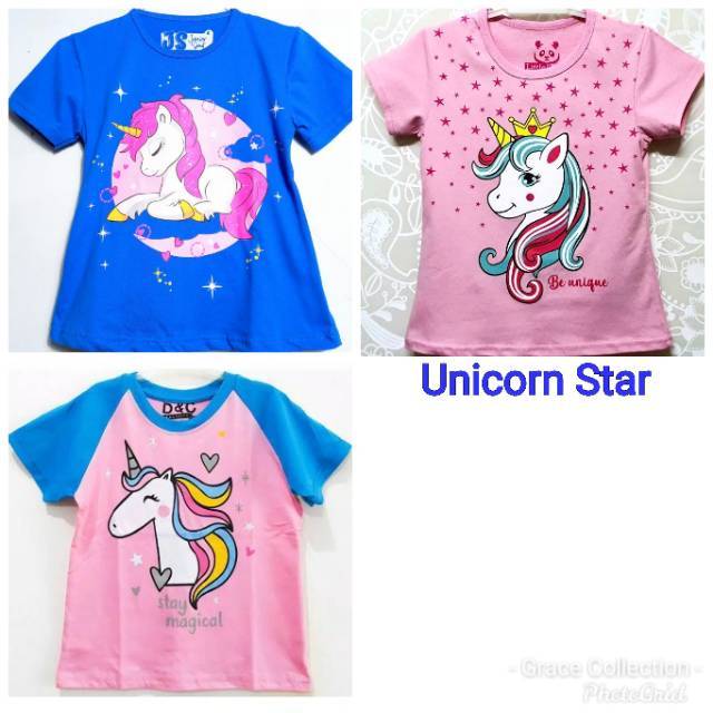 RESTOK KAOS  ANAK  PEREMPUAN UNICORN  MAGICAL POWER SZ 1 