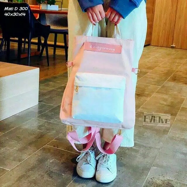 TAS RANSEL CEWE 2 in 1 SELEMPANG WARNA PINK PUTIH