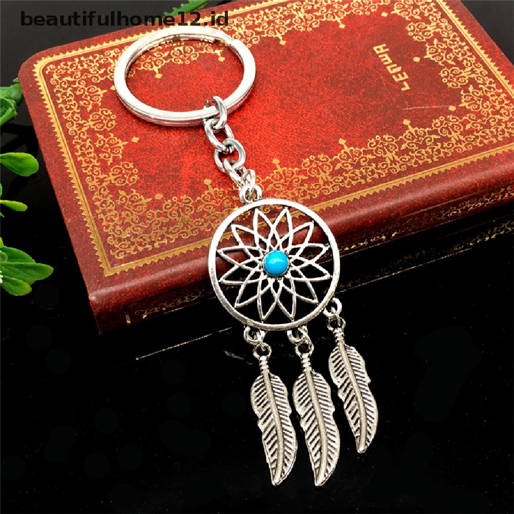 【beautifulhome12.id】 New Silver Metal Key Chain Ring Feather Tassels Dream Catcher Keyring Keychain .