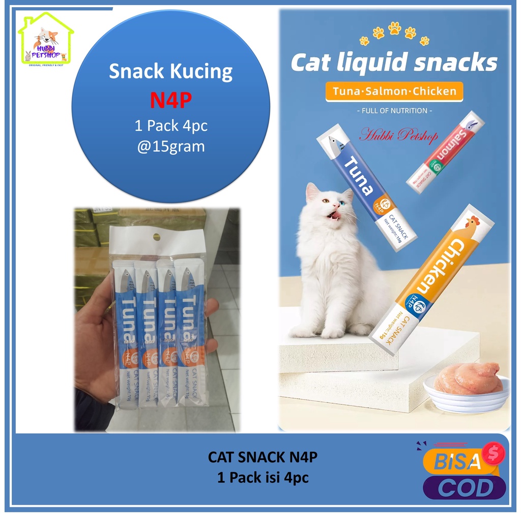 Snack Kucing 1pack 4 pc - Snack N4P snack kucing Adult Kitten Cream Basah Hewan Setara Meo Creamy Makanan Hewan Vitamin