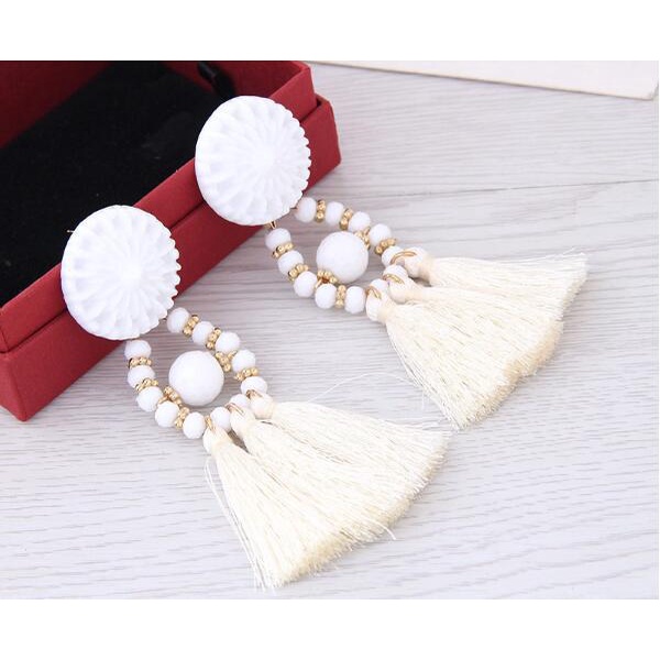 Trendi anting-anting wanita retro hitam kristal Bohemian rumbai anting-anting elegan anting-anting a