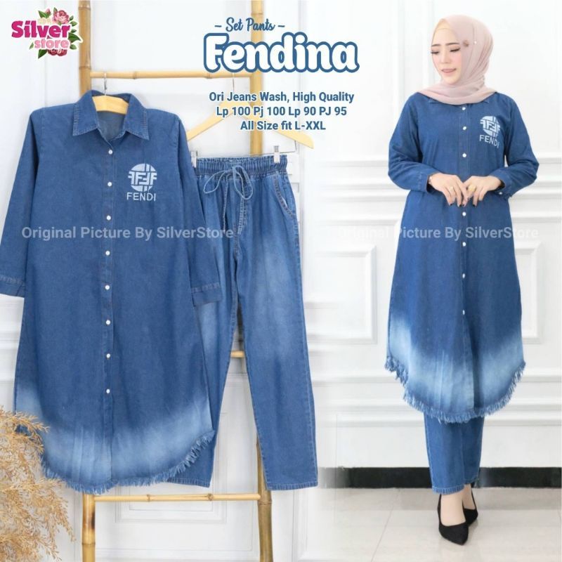 FENDINA SER PANT | Ld 100cm | PARIS LONDON LONG TUNIK | SETELAN JEANS | SETCEL