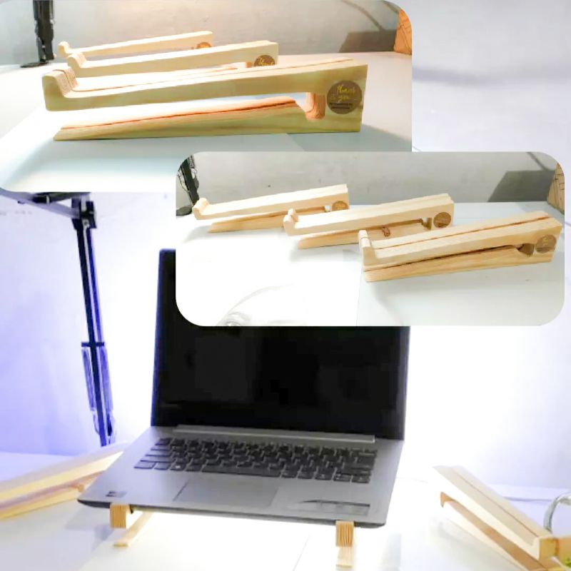 Stand Kayu Laptop Aesthetic 5cm Penyangga Laptop Meja Belajar Hp Ipad Netbook Kayu Pine Wood Eropa